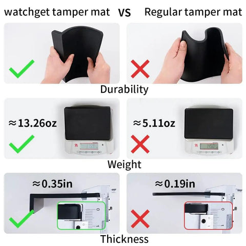 Comparison of a durable Espresso Tamping Mat For Baristas Grippy Black Food Grade Silicone Pad 8 Inch By 6 Inch vs Regular Tamper Mat