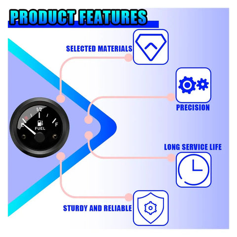 Universal 2-Inch 52mm 12V Fuel Level Gauge With Nut And Bracket E-To-F Tank Meter For RV Boat Truck Marine Vehicle 240-33 Ohm Compatible Auto Gas Tank Gauge Kit Black
