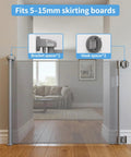 Retractable Baby Gate For Stairs And Doorways, 33-Inch Height, Expands Up To 55-Inch Width, shown with brackets and spacers