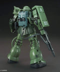 Back view of Gundam The Origin Zaku II Type C6 R6 HG 1 144 Model Kit With Belt Fed Machine Gun Vulcan Cannon and shield.