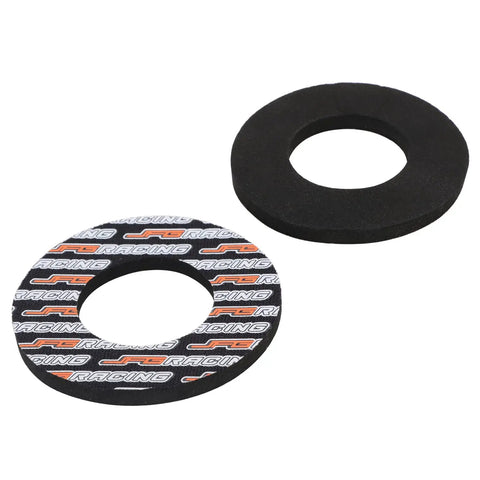 Two rubber dirt bike accessory rings, one with a racing logo, compatible with Universal Seven Eighths Inch 22mm Quick Twist Throttle Grips.