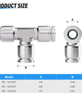 1/2 Inch 304 Stainless Steel Tee Push In Fittings Three Way Tube Connector For Air And Water Systems Heavy Duty Push To Connect