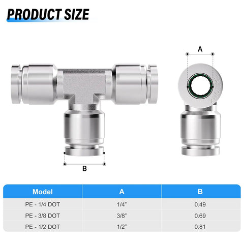 1/2 Inch 304 Stainless Steel Tee Push In Fittings Three Way Tube Connector For Air And Water Systems Heavy Duty Push To Connect