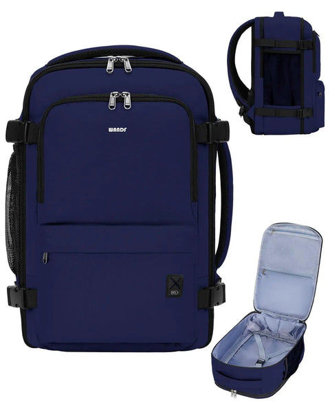 Go To Underseat Personal Item Travel Backpack With 10 Pockets And 180 Degree Opening 15.6 Inch Laptop Carry On Bag for Men And Women Navy Blue