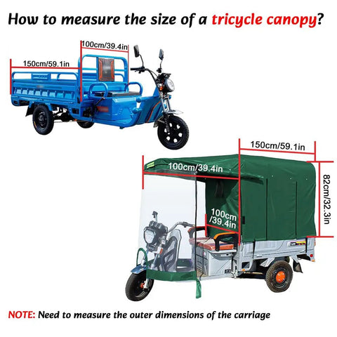 All Season Electric Cargo Trike Canopy With Full Enclosure Rain Curtain And Semi Enclosure For Summer, dimensions guide for 3-wheel cargo trike