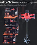 1600W Electric Concrete Mixer With Dual Ergonomic Handles, 6-Speed Adjustable Cement Mixer displayed with packaging