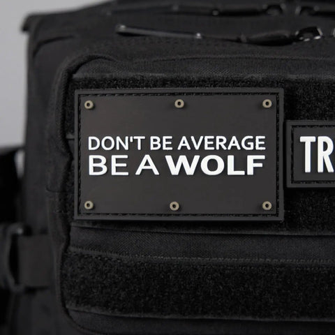 Close-up of patch on 35L Tactical Gym Backpack Built For Everyday Use, Tough As Nails 1000D Waterproof Oxford Fabric, MOLLE Webbing.
