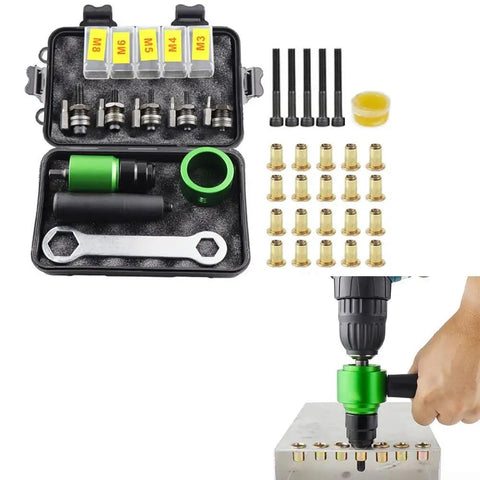 Turn Your Electric Drill Into A Rad Riveting Beast With AugustknowU Kit, Featuring 5 Mandrels And 20 Nuts For Sleek Automotive Repairs And Epic Home Improvement Projects That Make Quick Work Of Any Tough Job. drill rivet adapter kit in case, steel mandrels and brass nuts