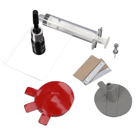 Windshield Crack Repair Kit For Cars With Nano Repair Fluid And Auto Glass Sealant, Quick Glass Restoration components displayed
