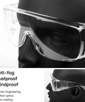 4 Pack Anti Fog Clear Lens Safety Glasses That Fit Over Eyeglasses With Wraparound Side Shields For Nurses Med Pros And Everyday Shooters Durable Protective Eyewear For Work Or Play, shown on a mannequin head
