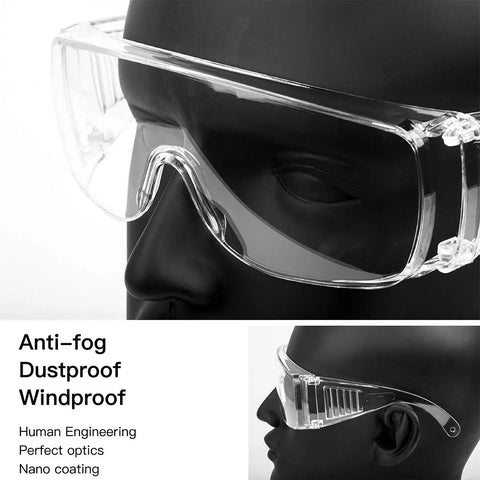4 Pack Anti Fog Clear Lens Safety Glasses That Fit Over Eyeglasses With Wraparound Side Shields For Nurses Med Pros And Everyday Shooters Durable Protective Eyewear For Work Or Play, shown on a mannequin head