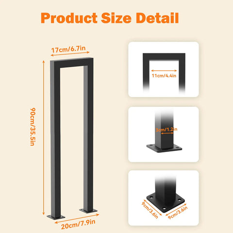 Product size detail with dimensions for Heavy Duty U Shaped Staircase Handrail For Indoor And Outdoor Use At Three Foot Height.