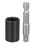 Durable 11mm Metric Shallow Socket With 6-Point Impact Design And Deep Chrome Vanadium Build Plus 1/4 To 2 Inch Hex Adapter Set For Tight Spots, black socket and adapter