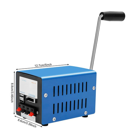 Portable USB Hand Crank Power Generator For Off Grid Emergencies, 20W Manual Charger With Multiple Voltage Outputs, blue device