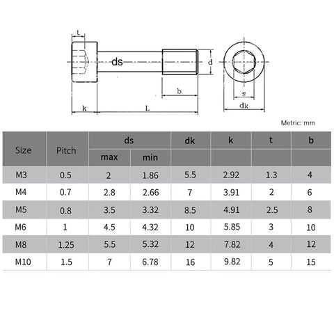 Technical diagram of Stainless Steel Hex Socket Cap Bolts M6 30Mm Hella Tough Half Thread Captive Screws with measurements.