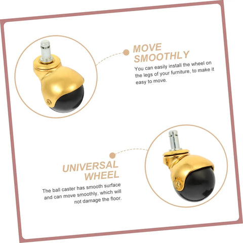 Four Piece Heavy Duty Furniture Caster Wheels With Smooth Gliding Bearings built for office chairs, showing a gold and black roller wheel.