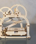 Mechanical Etui 3D Puzzle Wooden Building Blocks Card Holder Desk Decor Brain Teaser For Teens And Adults Dope Office Or Home Accessory That Sparks Conversations And Adds A Nerd Approved Vibe To Your Workspace. Wooden mechanical card holder on desk, gear-driven open frame.