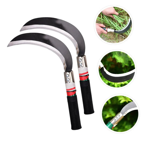 Two Pack Manganese Steel Reaping Hook Weeding Sickle With Ergonomic Short Handle for Easy Garden Cleanup and Grass Harvesting