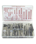 300 Piece Stainless Steel Slotted Spring Pin All In One Assortment In Inch Sizes With Case, Chamfered Ends For Easy Insertion