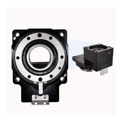 Built Tough Hollow Shaft Rotary Actuator Table Delivers Rock Solid 360 Degree Spin and Precision Harmonic Reducer Gear close-up.