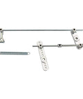 Universal Tri Power Throttle Linkage Kit Featuring Adjustable Drilled Arms for Roll Smooth Carburetor Hookups, chrome components.