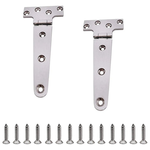 Marine Grade 316 Stainless Steel T Shaped Thickened Hinges with screws, mirror-polished for cabinets and doors