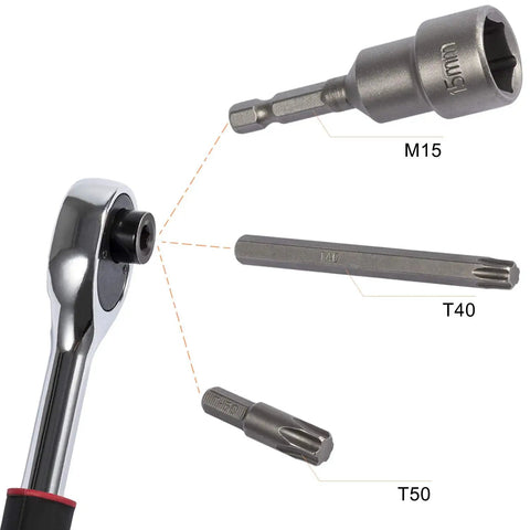 Hard Top And Door Removal Torx Tool Kit For Jeep Wrangler 2007-2024 JK JKU JL JLU ratchet with T40, T50 bits, M15 adapter