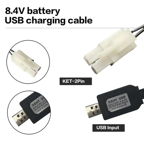 8.4V NiMH NiCd RC Battery Charger With USB Input And Standard Tamiya Plug, Fits RC Cars Tanks Planes Boats, close-up view