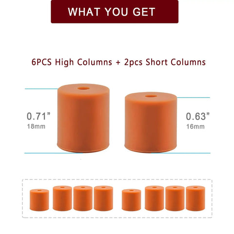 Silicone Heatbed Leveling Columns for 3D Printers with Shock Absorption Mounts, 0.71 inch and 0.63 inch sizes, 8 Pack