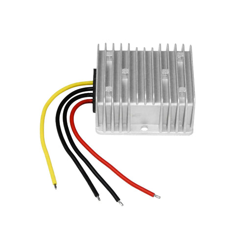 Aluminum 12V To 48V DC Step Up Converter Waterproof Module Boost 240W 5A With 9V To 15V Input showing wires and IP67 rating