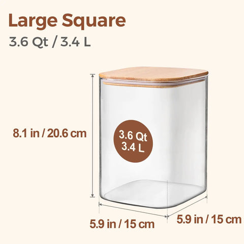 Two Pack 3.6 Qt Square Glass Food Storage Jars With Lids A Kitchen Must Have For Flour Sugar Rice Pasta Oats Coffee Beans Keeps Your Pantry Organized And Fresh Clear See Through Design