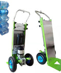 Must-Have Heavy Duty Electric Hand Truck Stair Climber Cart With Removable Battery And Telescopic Handle For Lifting Heavy Loads Up To 400kg on stairs, featuring four water jugs.