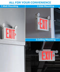 Black LED Exit Sign With Emergency Lights UL 924 Battery Backup Double Face Damp Location 120/277V Pack Of 2 wall, side, ceiling mounts