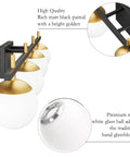 Mid Century Modern 4 Light Vanity Light Fixture For Bathroom Over Mirror Milky Glass Bath Bar In Black And Gold Finish