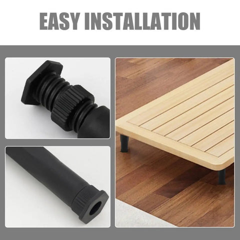 Adjustable T Shaped Bed Frame Support Legs Set with height adjustable design close-up and easy installation example on wooden base