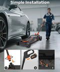 Mechanic using Electric Floor Jack 3 Ton Low Profile With One Touch Lift, 6000 Lbs Capacity, Hydraulic Service Jack For Home Garage