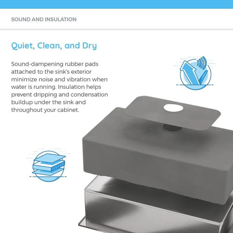 Sound-dampening rubber pads and insulation for ADA1823 3/4 Inch Radius Stainless Steel Sink With Grid And Basket Strainer.