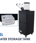 Commercial Grade Heavy Duty 220V Portable Air Conditioner Industrial Spot Cooler With Roomy 13 Liter Drain Tank and Smooth Roll Away Wheels for No Sweat Workshop Cooling, close-up of 13L water storage tank.