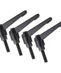 Set of four black oxide carbon steel clamping lever handles with M6x20mm threaded studs