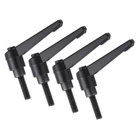 Set of four black oxide carbon steel clamping lever handles with M6x20mm threaded studs