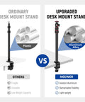 Comparison of ordinary plastic desk mount stand and upgraded aluminum alloy Extendable Camera Desk Mount With Ball Head 17 To 40 Inch Telescopic Table Light Stand One Quarter Inch Screw C Clamp For DSLR Ring Light Live Streaming And Vlogging Max Load 6.6 Pounds For Creators And Streamers