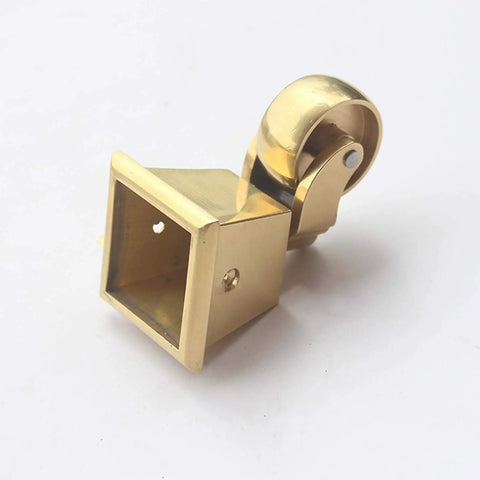 Heavy Duty Solid Brass Swivel Caster Wheels With Silent Rolling Square Cup Base, close-up of antique furniture caster.