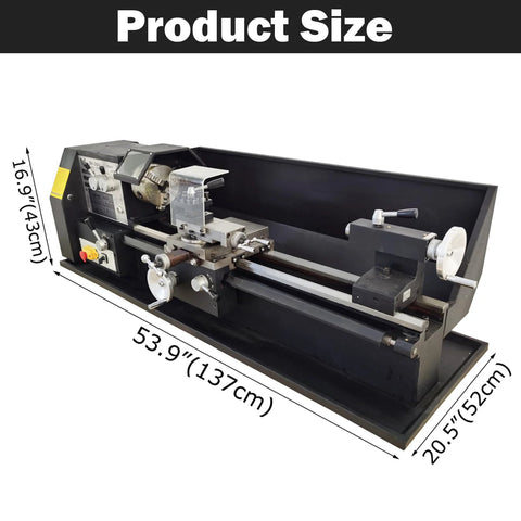 TECHTONGDA metal lathe machine side view with geared-head bench lathe on base