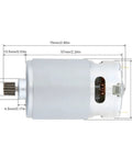 RS550 21V Beefed Up High Speed DC Micro Motor For Mini Saws And Reciprocating Saws, 29800 RPM, 60W Output, side view with dimensions