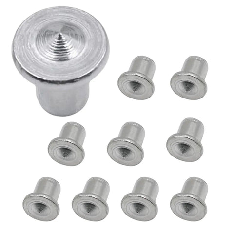 Pro Grade Dowel Alignment Pins Set, 10 Piece Steel Center Dowels In 6mm 8mm 10mm 12mm, shown in heavy duty silver.