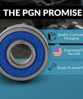 Front view of 6302-2RS chrome steel sealed ball bearing with blue rubber seal, 15x42x13 mm