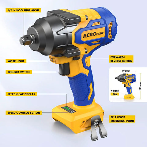 Heavy Duty Cordless Impact Wrench Compatible With Dewalt 20V Max Batteries with hog ring anvil and work light features.