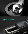 Close-up of adjustable locking screw and smooth track on Beefy Clamp On Vise For Home Workshop With 3.0 Inch Jaw Opening.