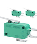 Close-up of 3 Pack UL Listed Micro Limit Switch Kit with Medium Hinge Lever, showing green casing and metal lever
