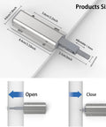Push To Open Cabinet Latch Set 12 Pack Magnetic Touch Latches for hidden doors with size dimensions and mechanism illustration.